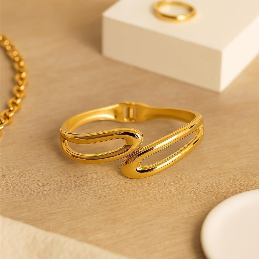 Gold Bangle Bracelet Dainty Stackable Cuff Jewelr… - image 5